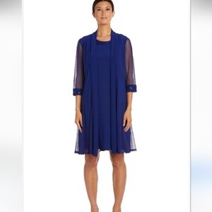 R&M RICHARDS Evening Wear, Dress & Jacket, Saphine Blue, Glitter Trim, Sz 12